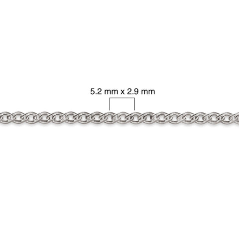 Silver chain with measurement details on a white background